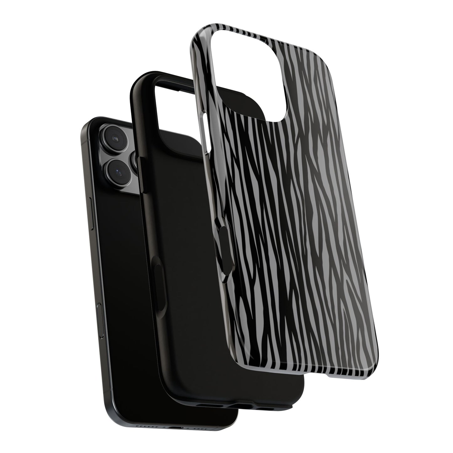 Stylish Tough Phone Case - Black and Gray Striped Design