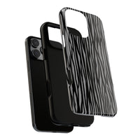 Stylish Tough Phone Case - Black and Gray Striped Design