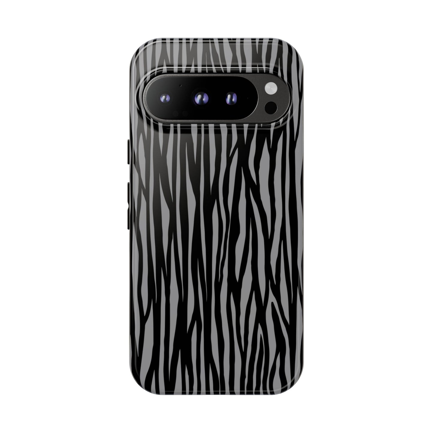 Stylish Tough Phone Case - Black and Gray Striped Design