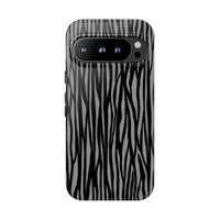 Stylish Tough Phone Case - Black and Gray Striped Design