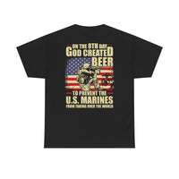 God Created Beer Unisex Heavy Cotton Tee, Fun Patriotic Shirt, Gift for Beer Lovers, US Marines Support, July 4th Celebration