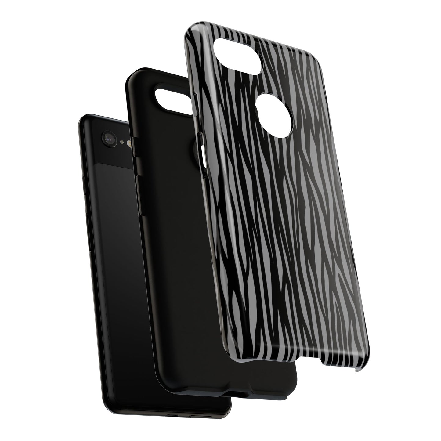 Stylish Tough Phone Case - Black and Gray Striped Design