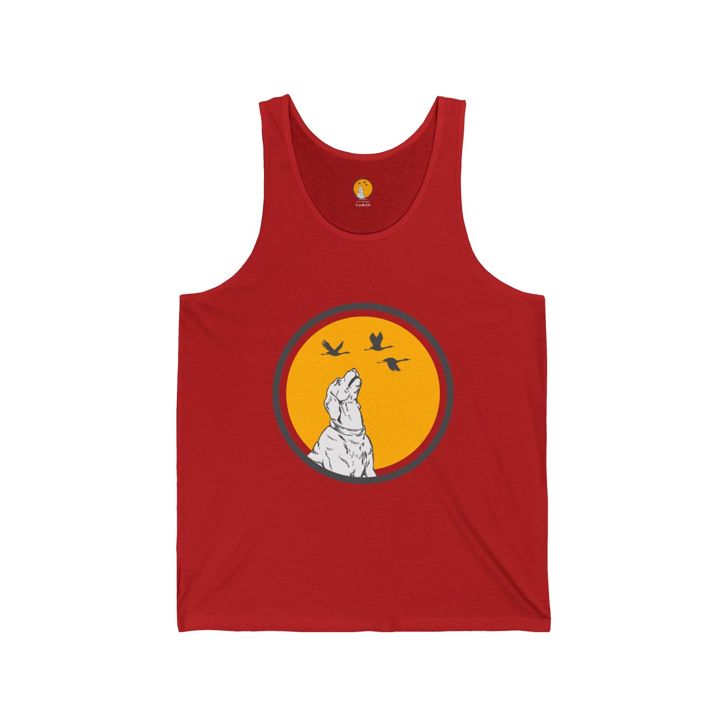Unisex Jersey Tank - Howling Dog & Birds Design
