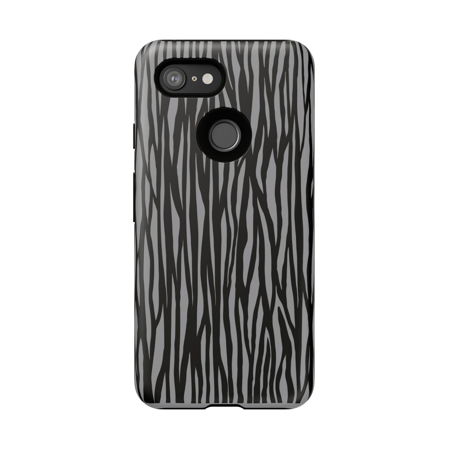 Stylish Tough Phone Case - Black and Gray Striped Design