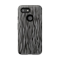 Stylish Tough Phone Case - Black and Gray Striped Design