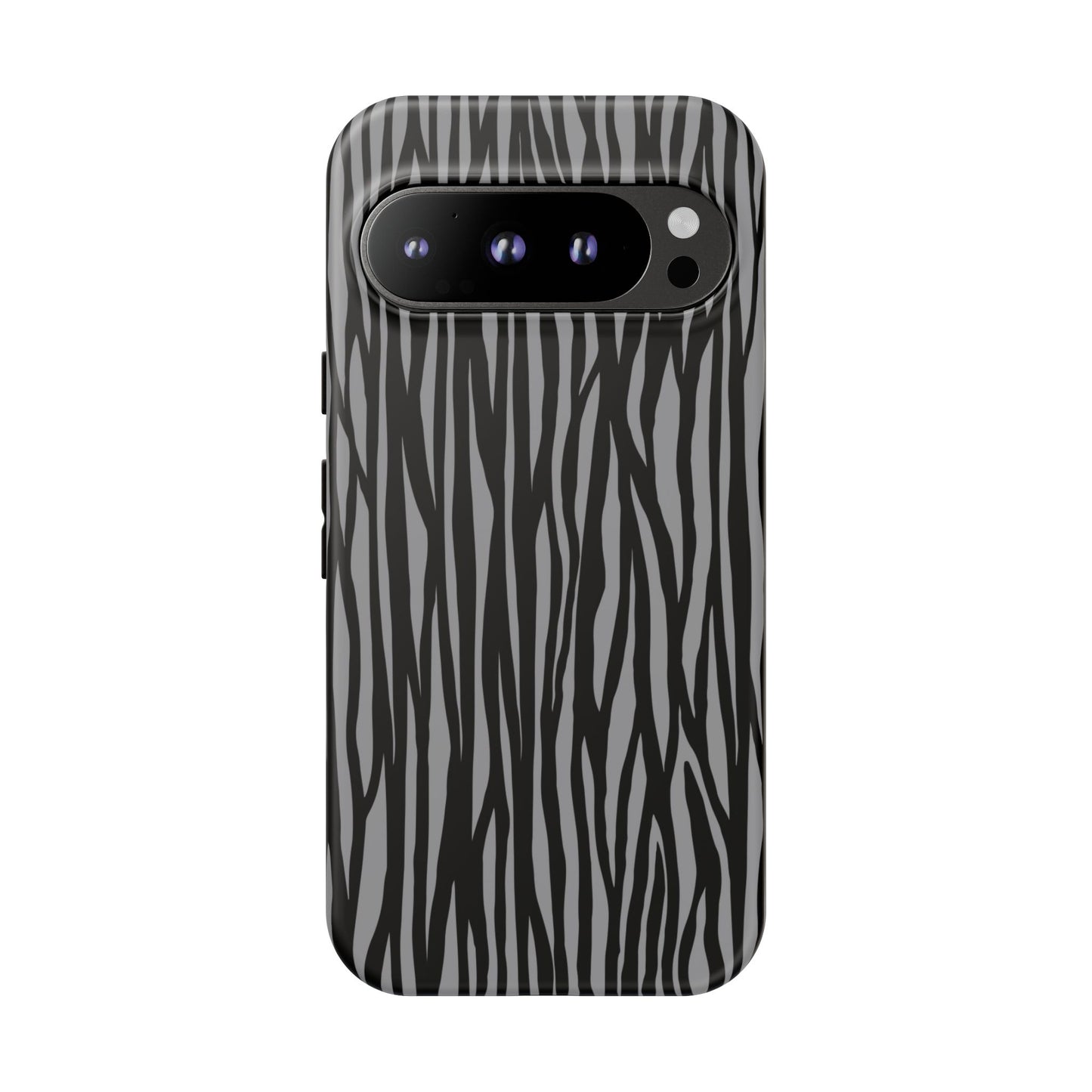 Stylish Tough Phone Case - Black and Gray Striped Design