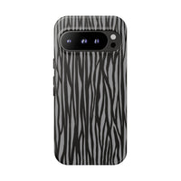 Stylish Tough Phone Case - Black and Gray Striped Design