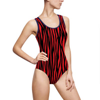 Bold Red Tiger Stripe Women's One-Piece Swimsuit