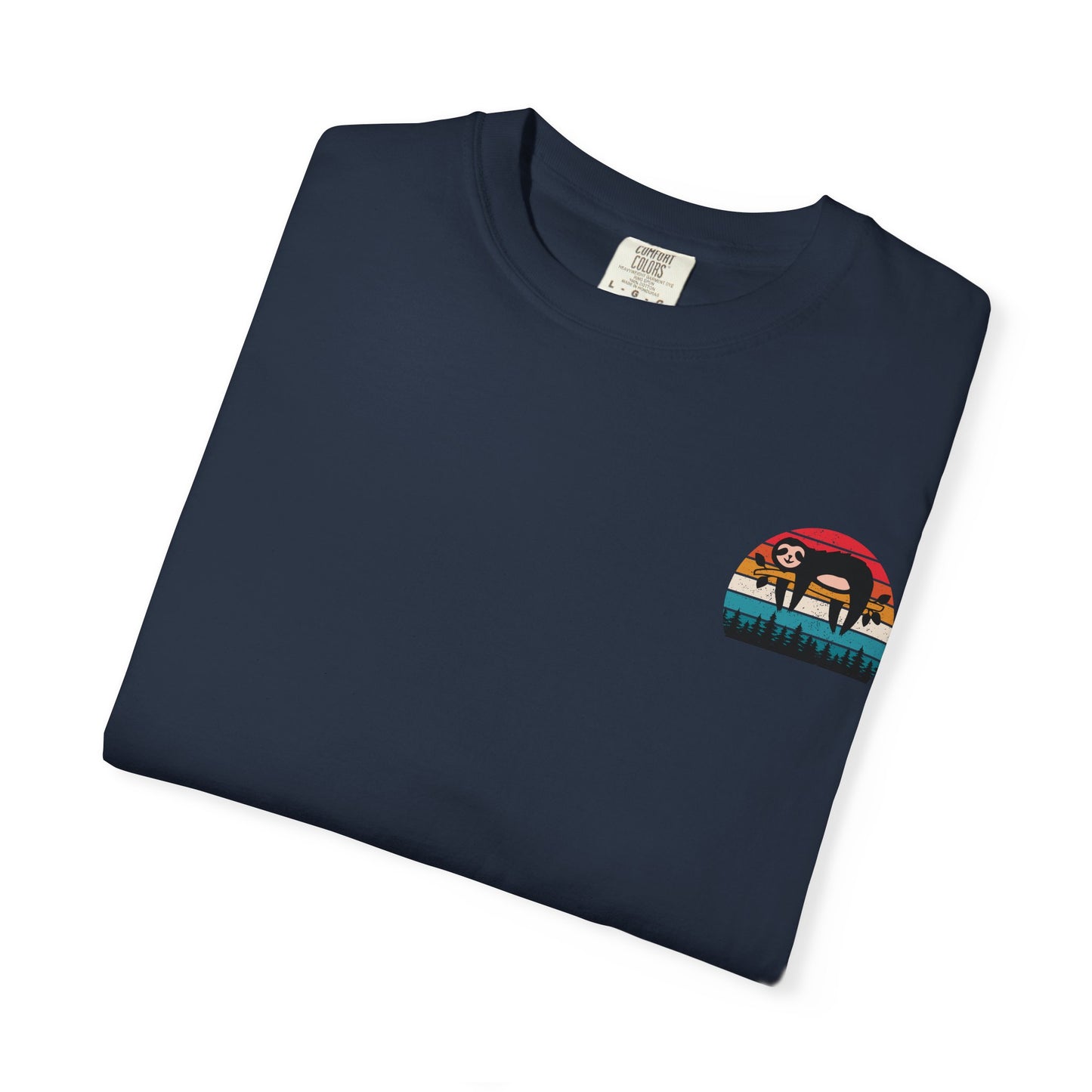 Chill Vibes Unisex Garment-Dyed T-Shirt - Retro Sloth & Sunset Design