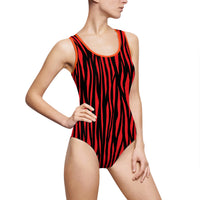 Bold Red Tiger Stripe Women's One-Piece Swimsuit