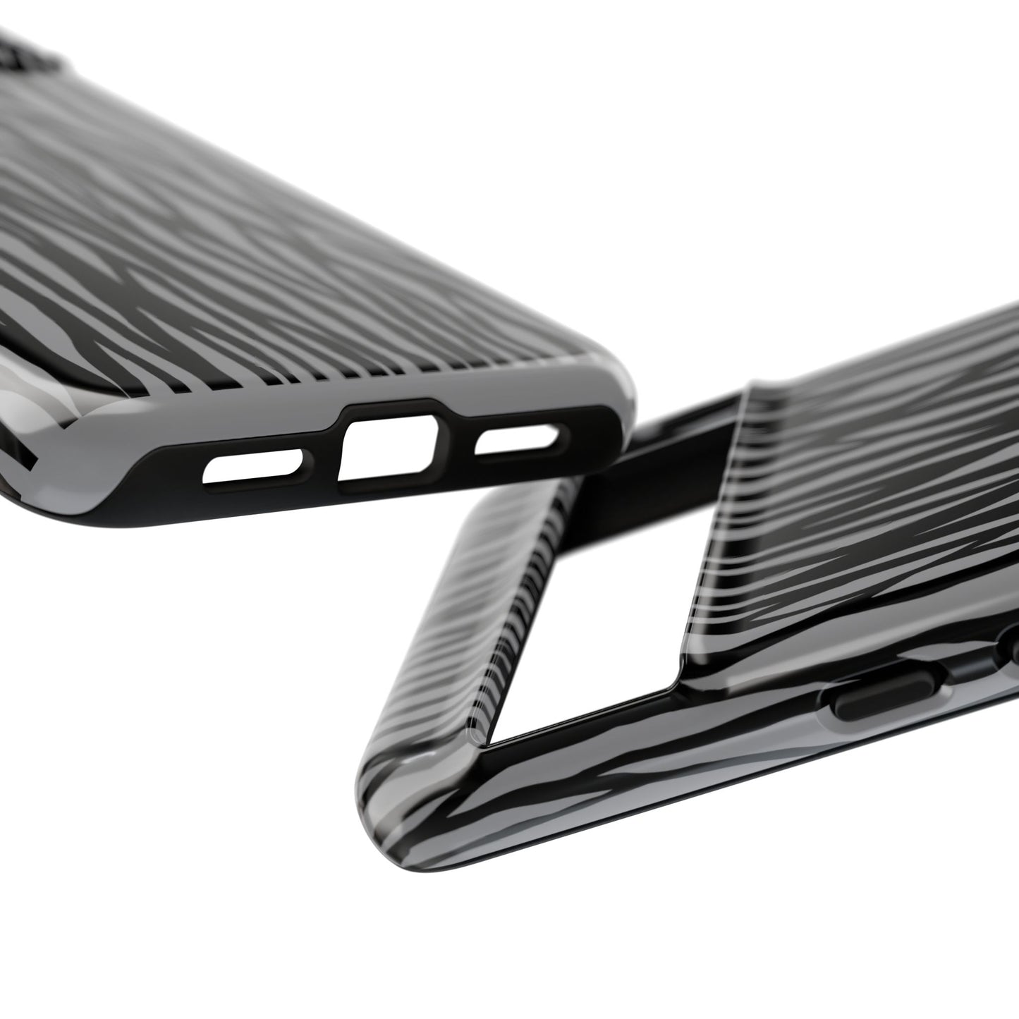 Stylish Tough Phone Case - Black and Gray Striped Design