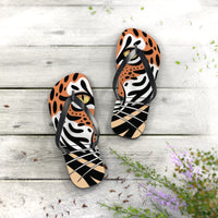 Tiger Flip Flops, Summer Beach Sandals, Vacation Footwear, Fun Poolside Slippers, Wild Tiger Graphic, Animal Print Shoes