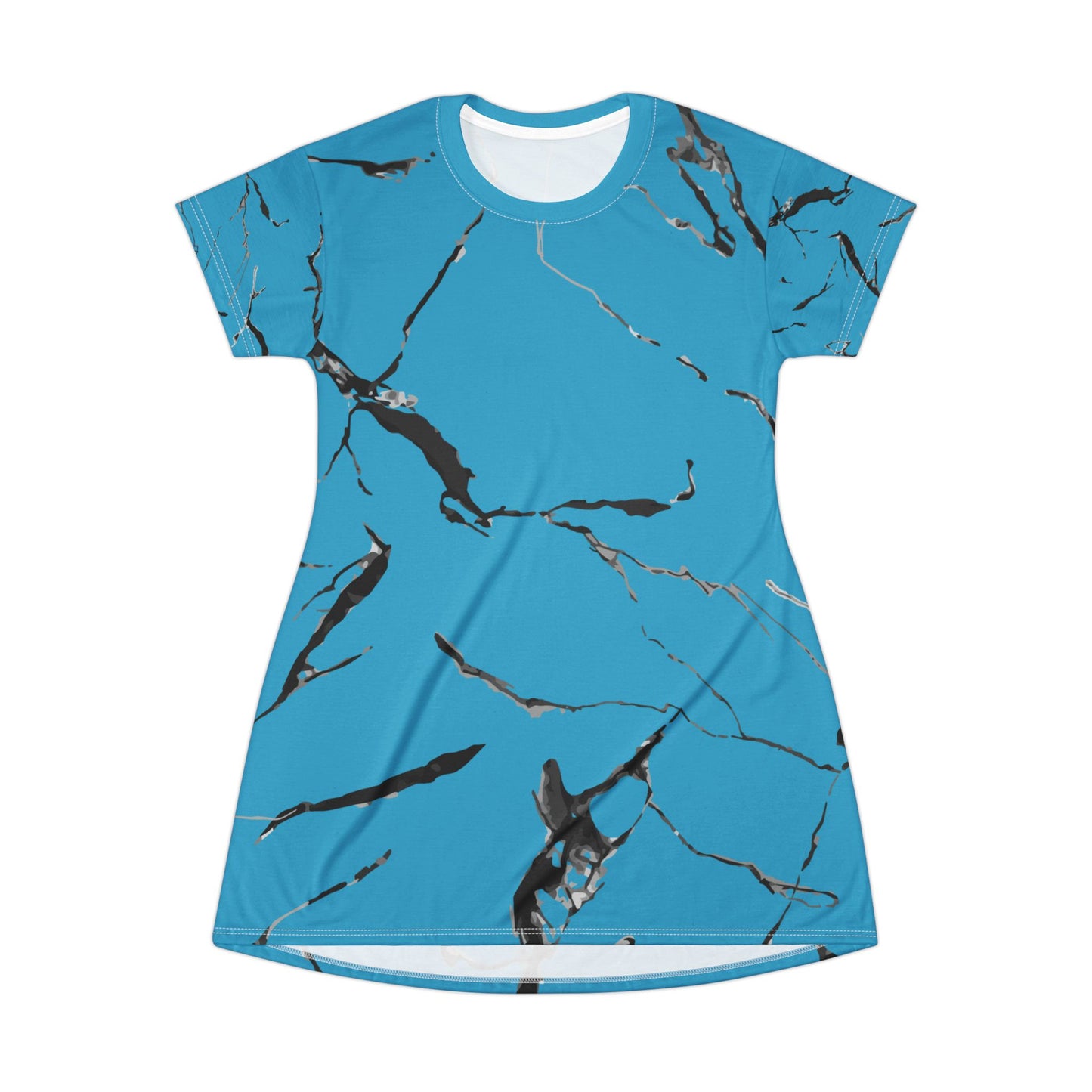 Stylish Blue Marble T-Shirt Dress, Casual Outfit, Summer Dress, Beachwear, Graphic Dress, Trendy Apparel