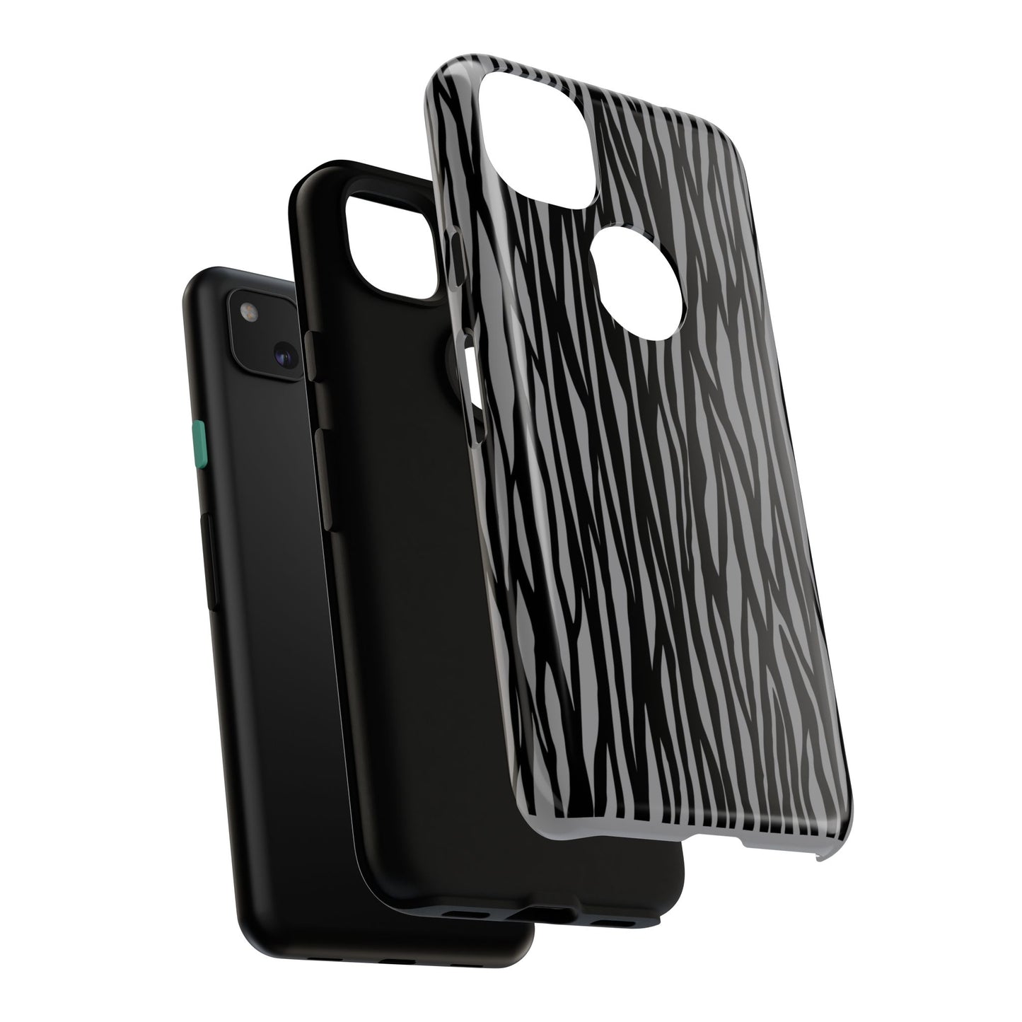 Stylish Tough Phone Case - Black and Gray Striped Design