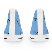 Stylish Women's High Top Sneakers with Elegant Blue Marble Design