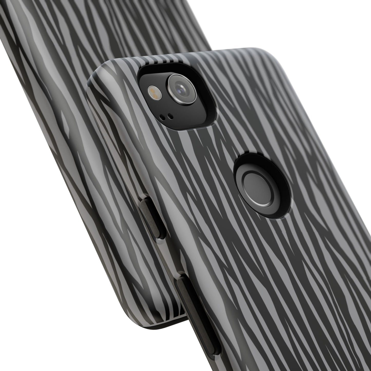 Stylish Tough Phone Case - Black and Gray Striped Design