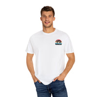 Chill Vibes Unisex Garment-Dyed T-Shirt - Retro Sloth & Sunset Design