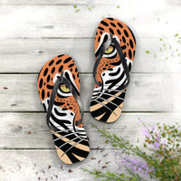 Tiger Flip Flops, Summer Beach Sandals, Vacation Footwear, Fun Poolside Slippers, Wild Tiger Graphic, Animal Print Shoes