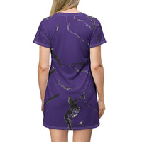 Elegant Purple Marble T-Shirt Dress, Casual Wear, Summer Fashion, Daily Outfits, Gift for Her, Vacation Style, Party Dress