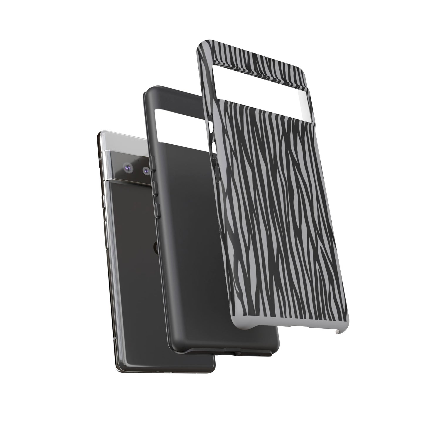 Stylish Tough Phone Case - Black and Gray Striped Design