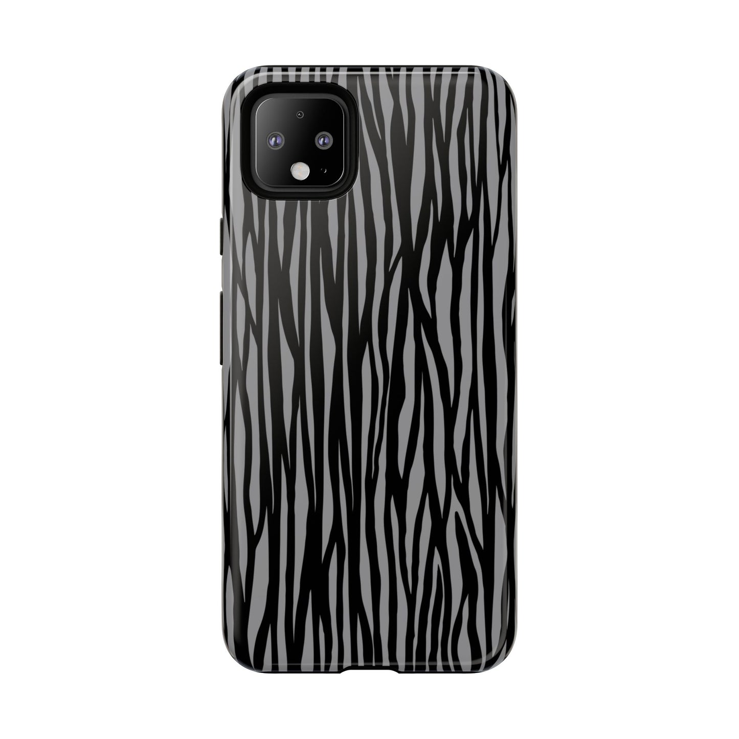 Stylish Tough Phone Case - Black and Gray Striped Design