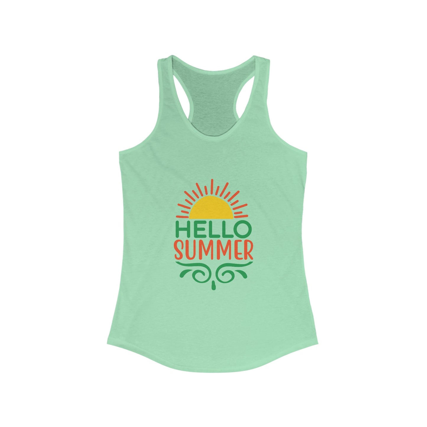 Hello Summer Women's Racerback Tank Top, Summer Vibes, Beachwear, Pool Party, Gift for Her, Vacation Style