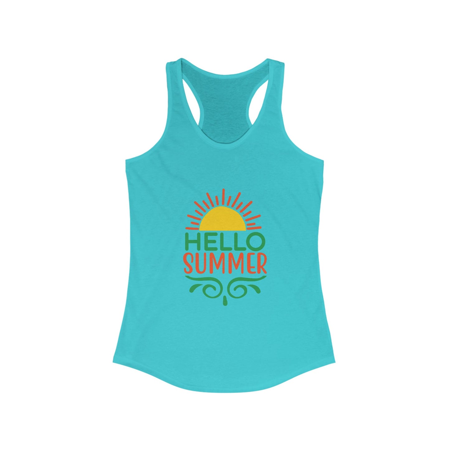 Hello Summer Women's Racerback Tank Top, Summer Vibes, Beachwear, Pool Party, Gift for Her, Vacation Style