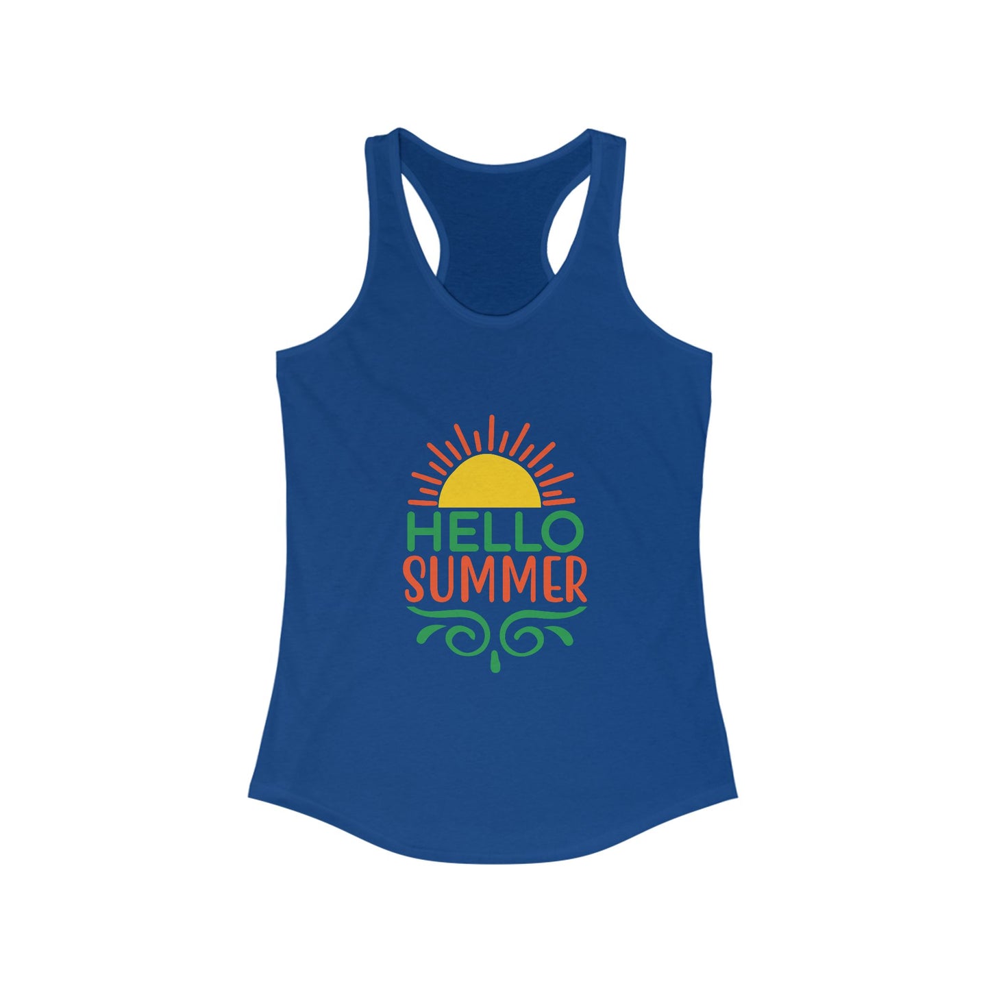 Hello Summer Women's Racerback Tank Top, Summer Vibes, Beachwear, Pool Party, Gift for Her, Vacation Style