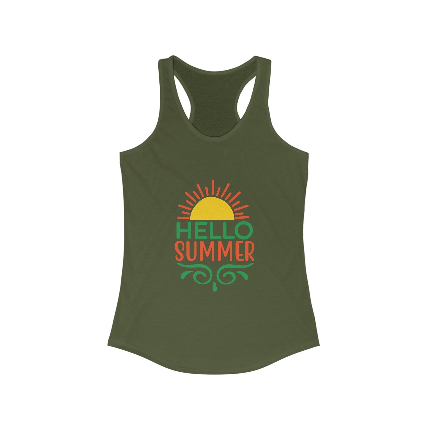 Hello Summer Women's Racerback Tank Top, Summer Vibes, Beachwear, Pool Party, Gift for Her, Vacation Style