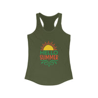 Hello Summer Women's Racerback Tank Top, Summer Vibes, Beachwear, Pool Party, Gift for Her, Vacation Style