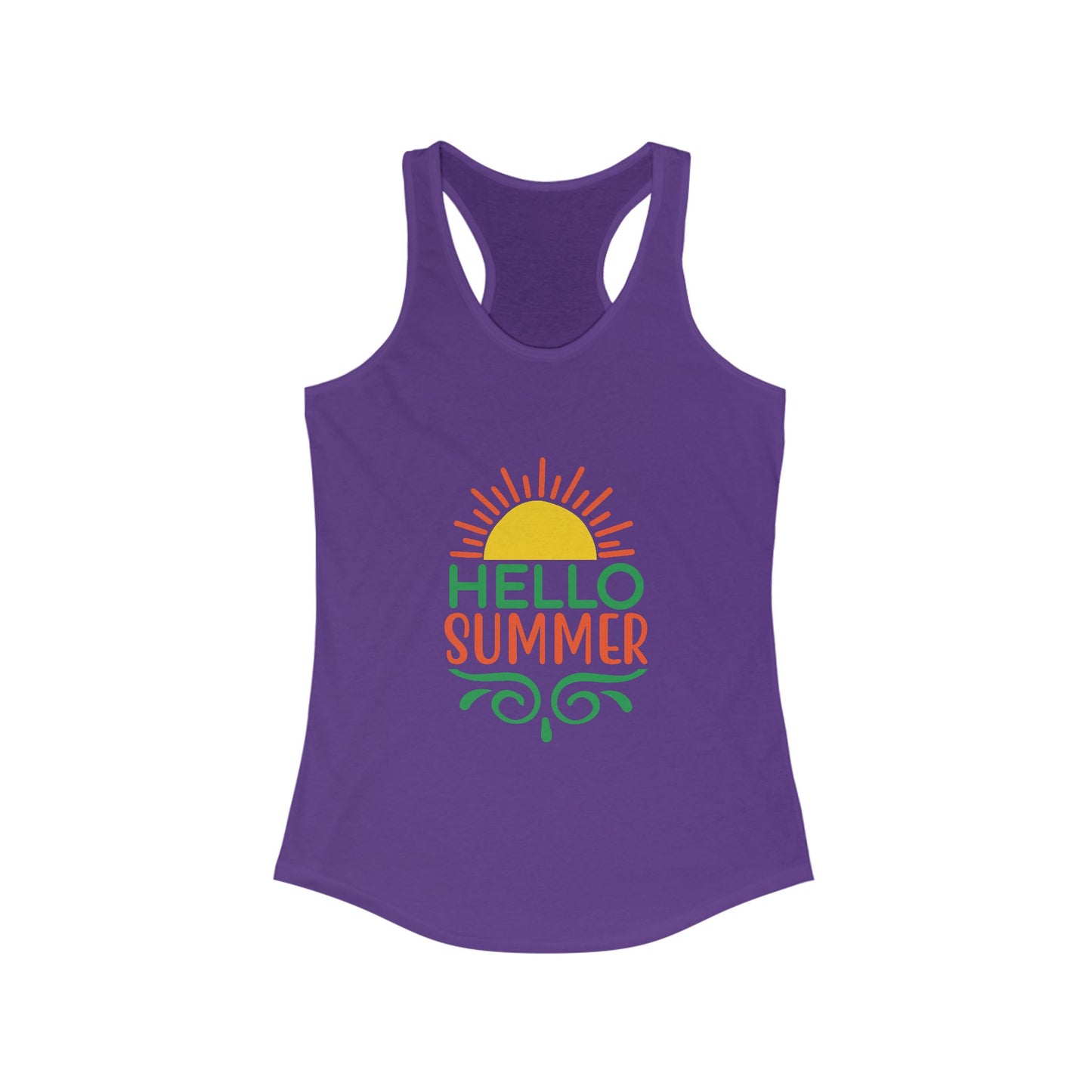 Hello Summer Women's Racerback Tank Top, Summer Vibes, Beachwear, Pool Party, Gift for Her, Vacation Style