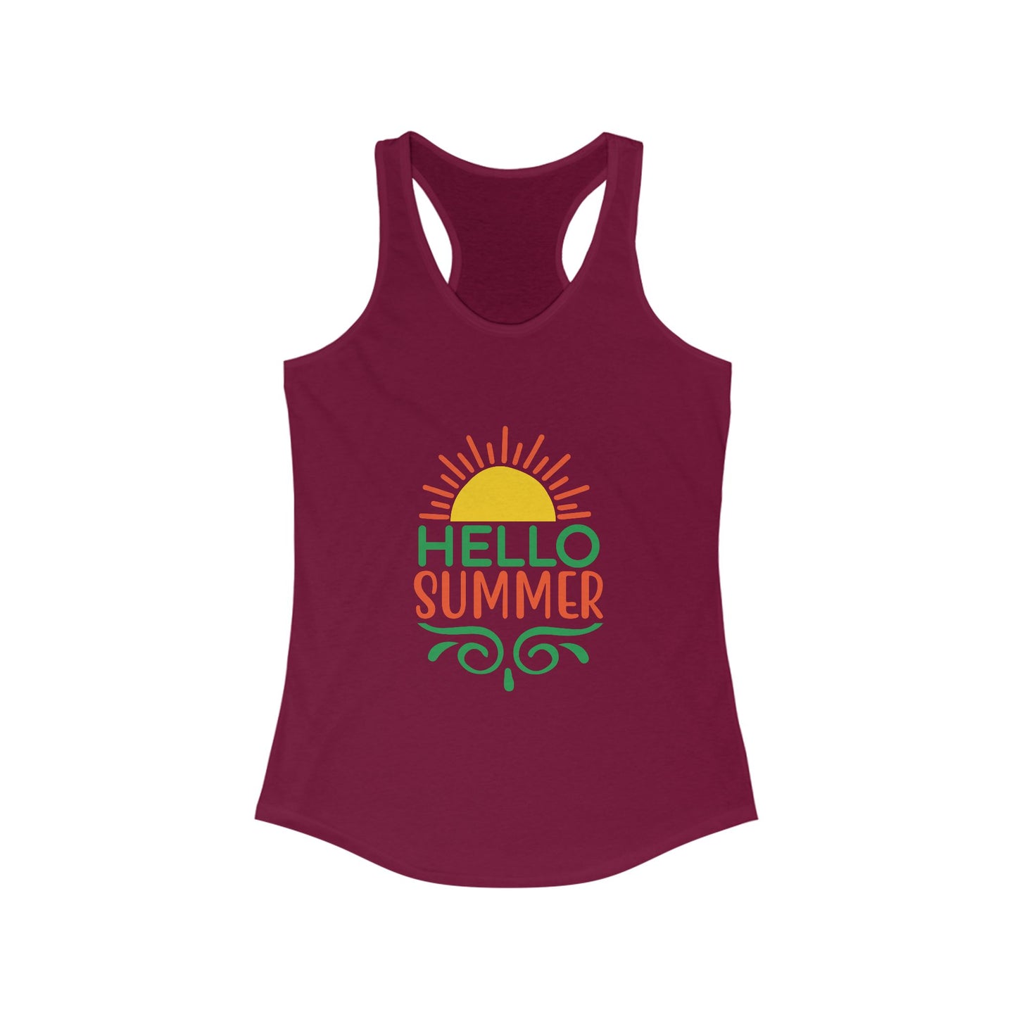 Hello Summer Women's Racerback Tank Top, Summer Vibes, Beachwear, Pool Party, Gift for Her, Vacation Style