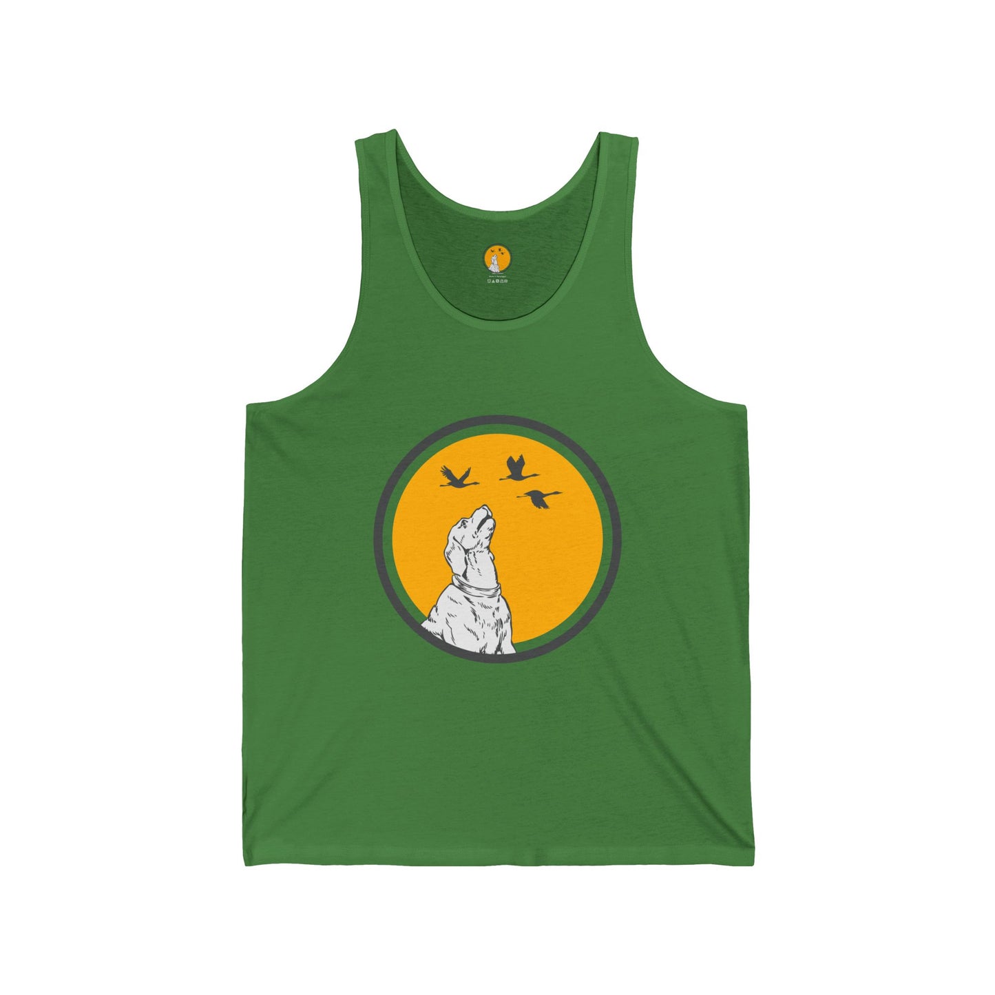 Unisex Jersey Tank - Howling Dog & Birds Design