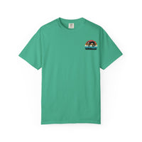 Chill Vibes Unisex Garment-Dyed T-Shirt - Retro Sloth & Sunset Design