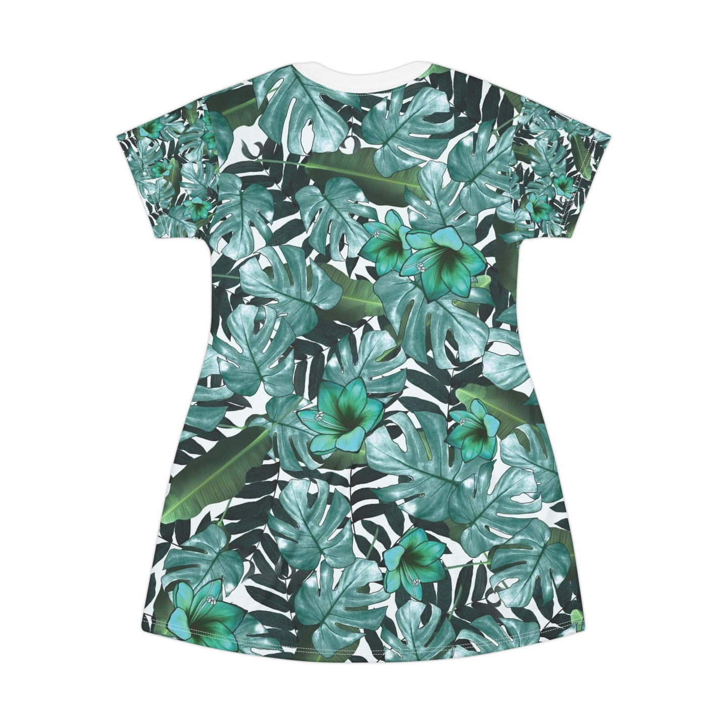 Tropical Vibe T-Shirt Dress | Botanical Leaf Print for Casual Summer Days