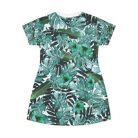 Tropical Vibe T-Shirt Dress | Botanical Leaf Print for Casual Summer Days