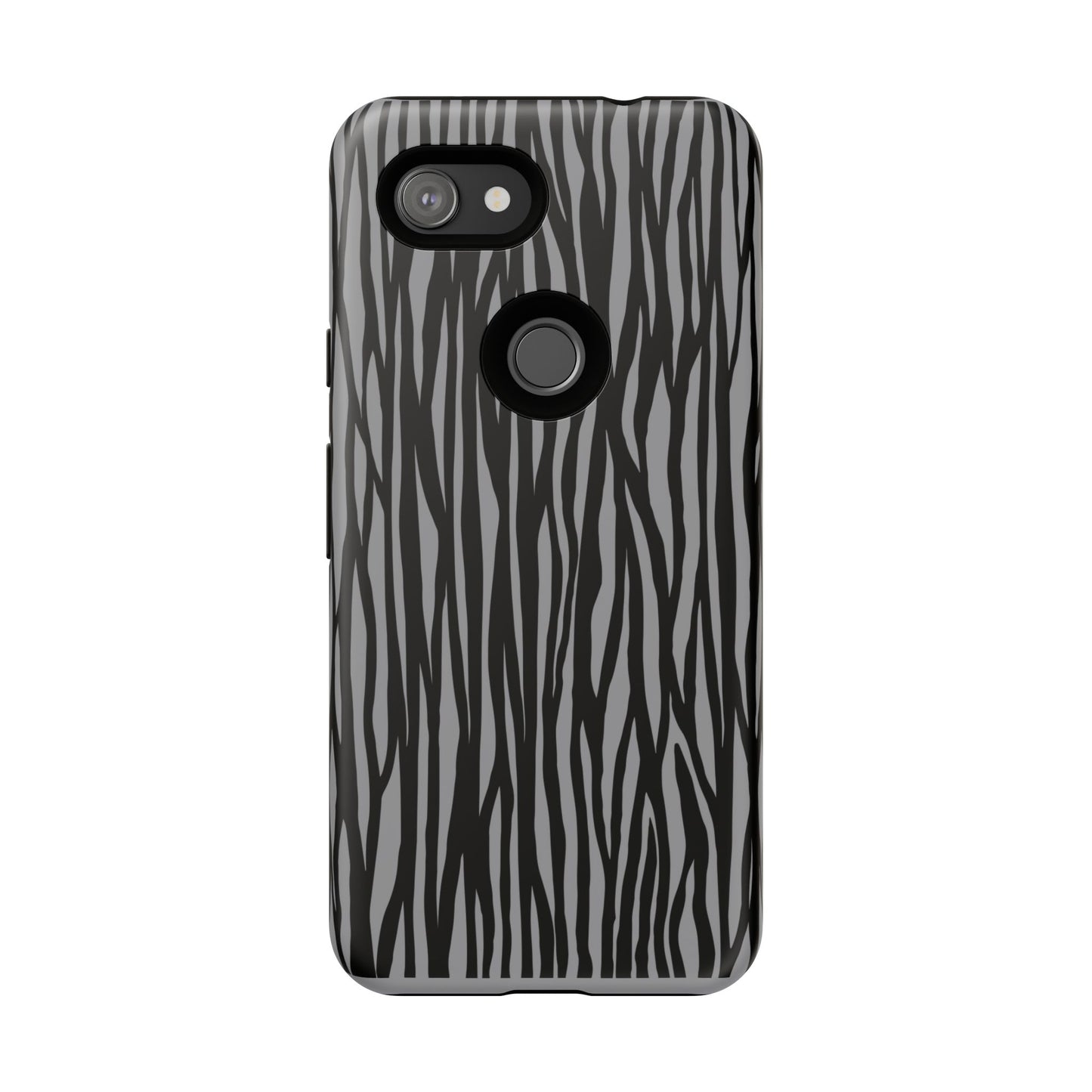 Stylish Tough Phone Case - Black and Gray Striped Design