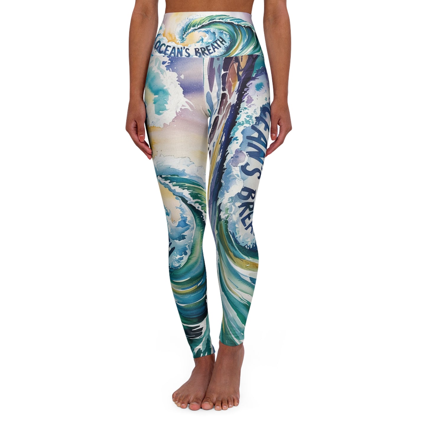 Ocean's Breath High Waisted Yoga Leggings - Stylish Workout Wear for Beach Lovers