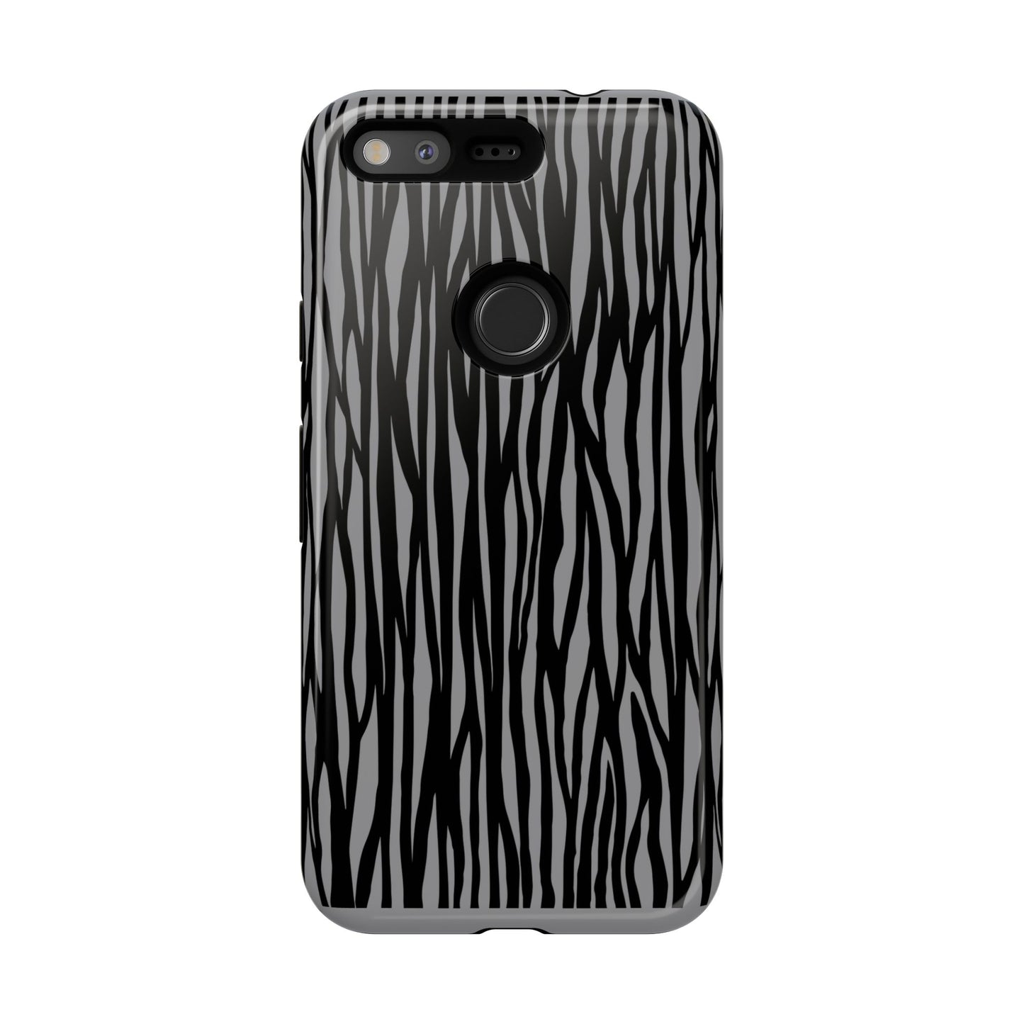 Stylish Tough Phone Case - Black and Gray Striped Design