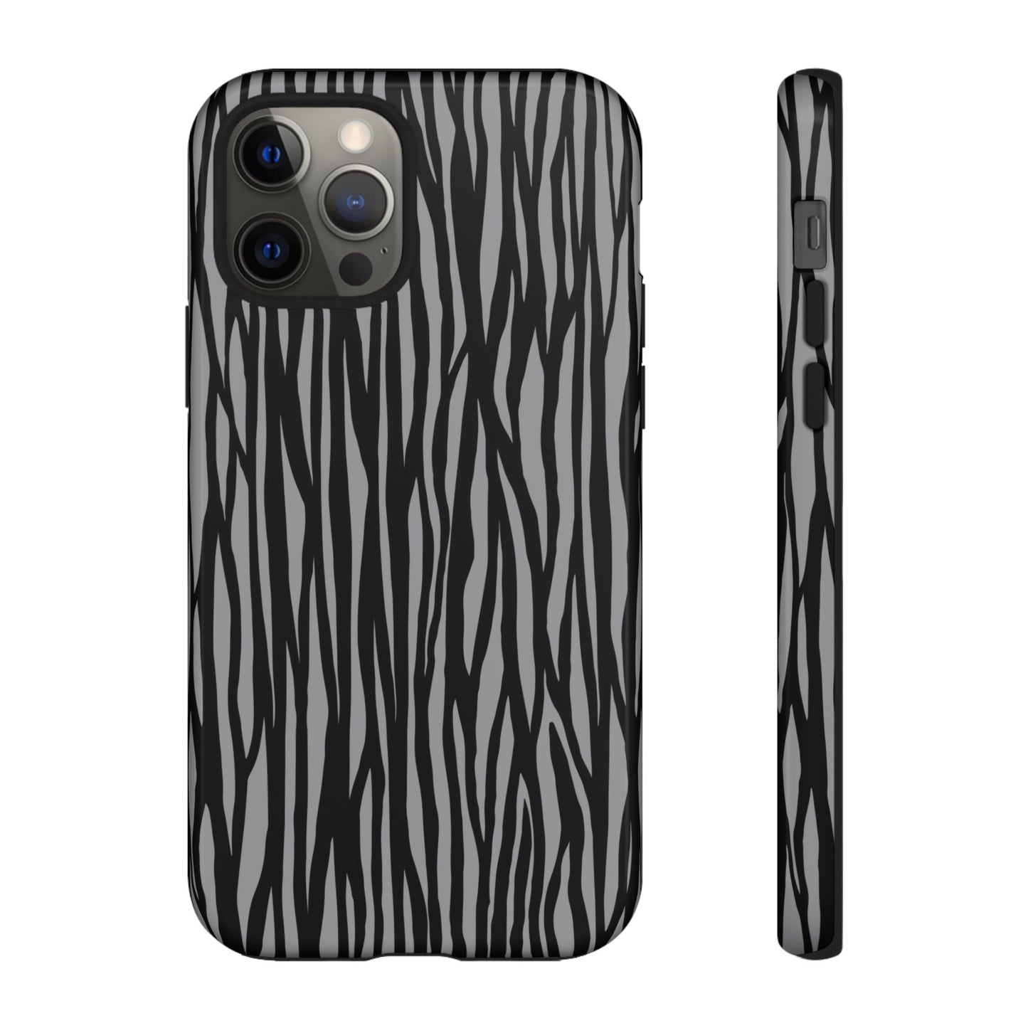 Stylish Tough Phone Case - Black and Gray Striped Design