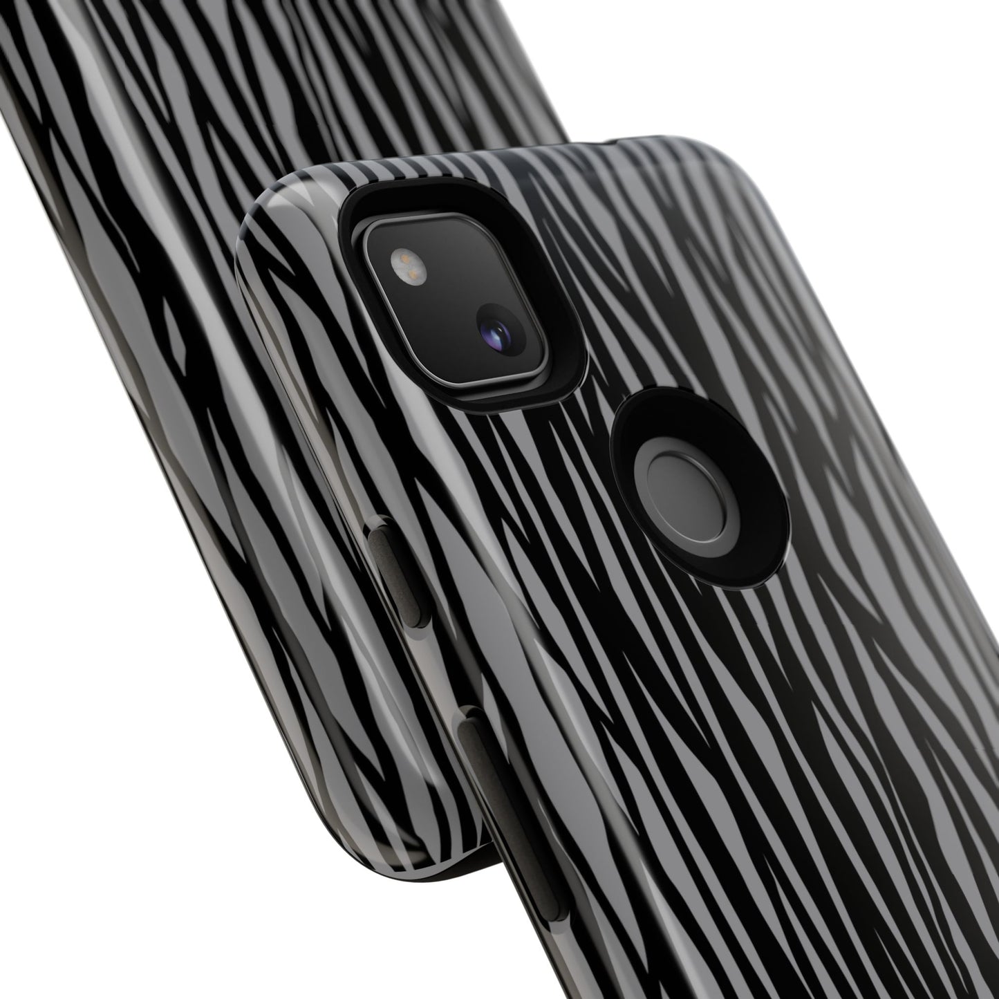 Stylish Tough Phone Case - Black and Gray Striped Design