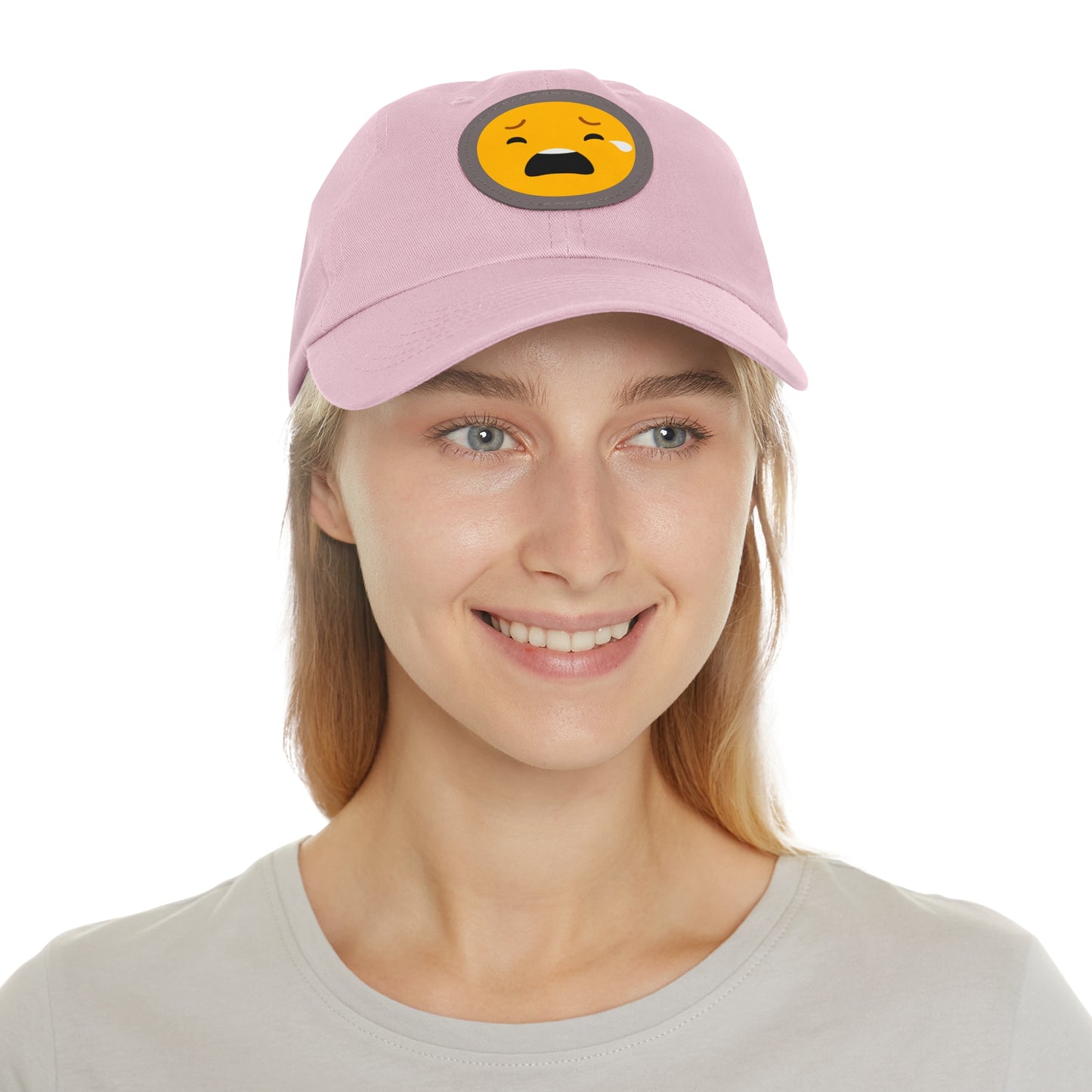 Emotional Dad Hat with Leather Patch - Sad Emoji Cap for Everyday Wear