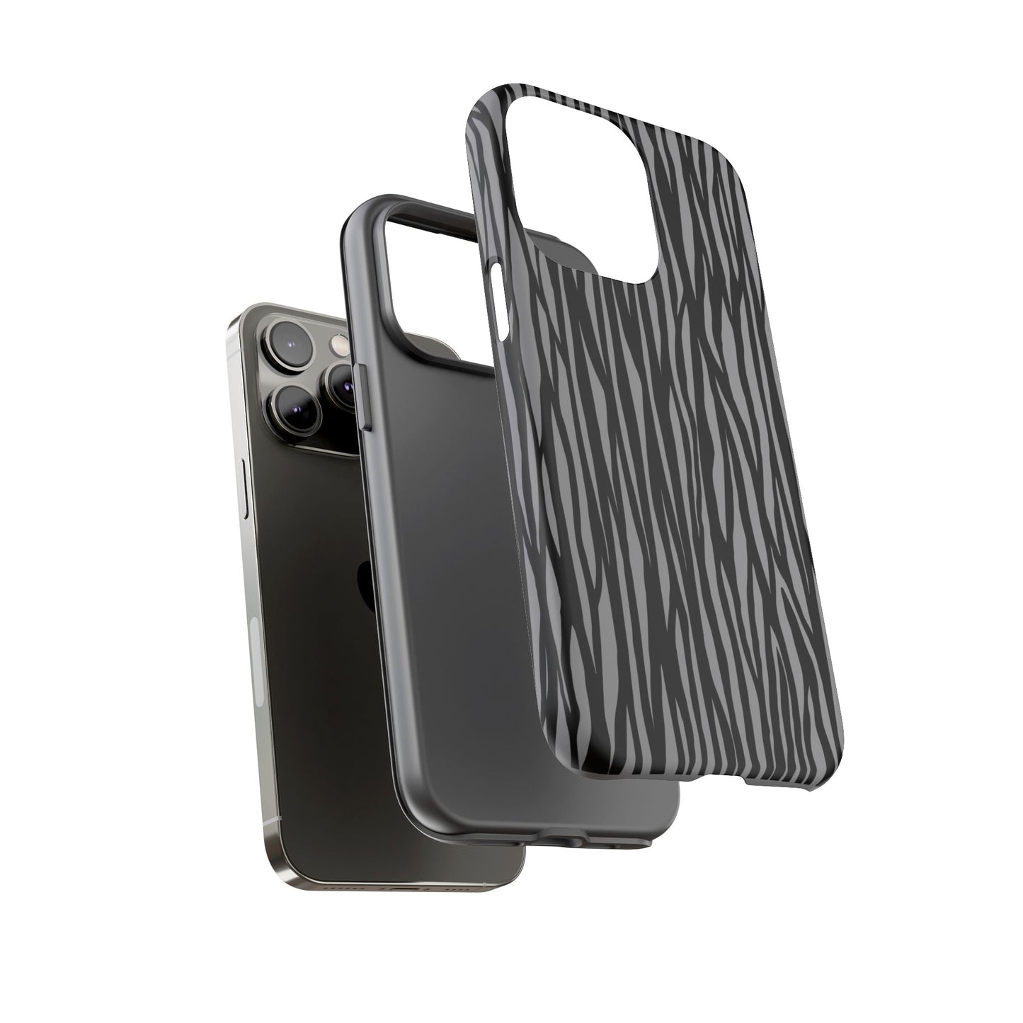 Stylish Tough Phone Case - Black and Gray Striped Design