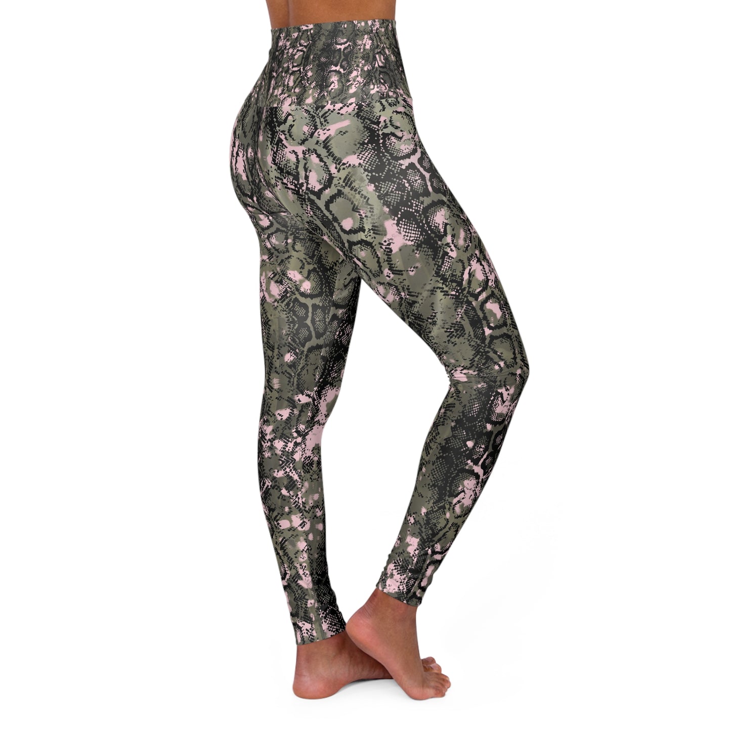 Eco-Friendly High Waisted Yoga Leggings in Snakeskin Print - Perfect for Fitness and Everyday Wear