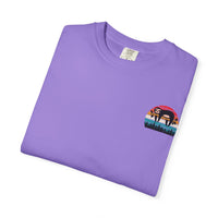 Chill Vibes Unisex Garment-Dyed T-Shirt - Retro Sloth & Sunset Design