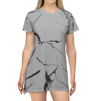 Marble Print T-Shirt Dress, Trendy Casual Wear, Summer Outfit, Everyday Comfort, Perfect for Vacations, Gift for Fashion Lovers
