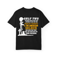 Inspirational Unisex Garment-Dyed T-Shirt - Jesus Christ & American Soldier Design