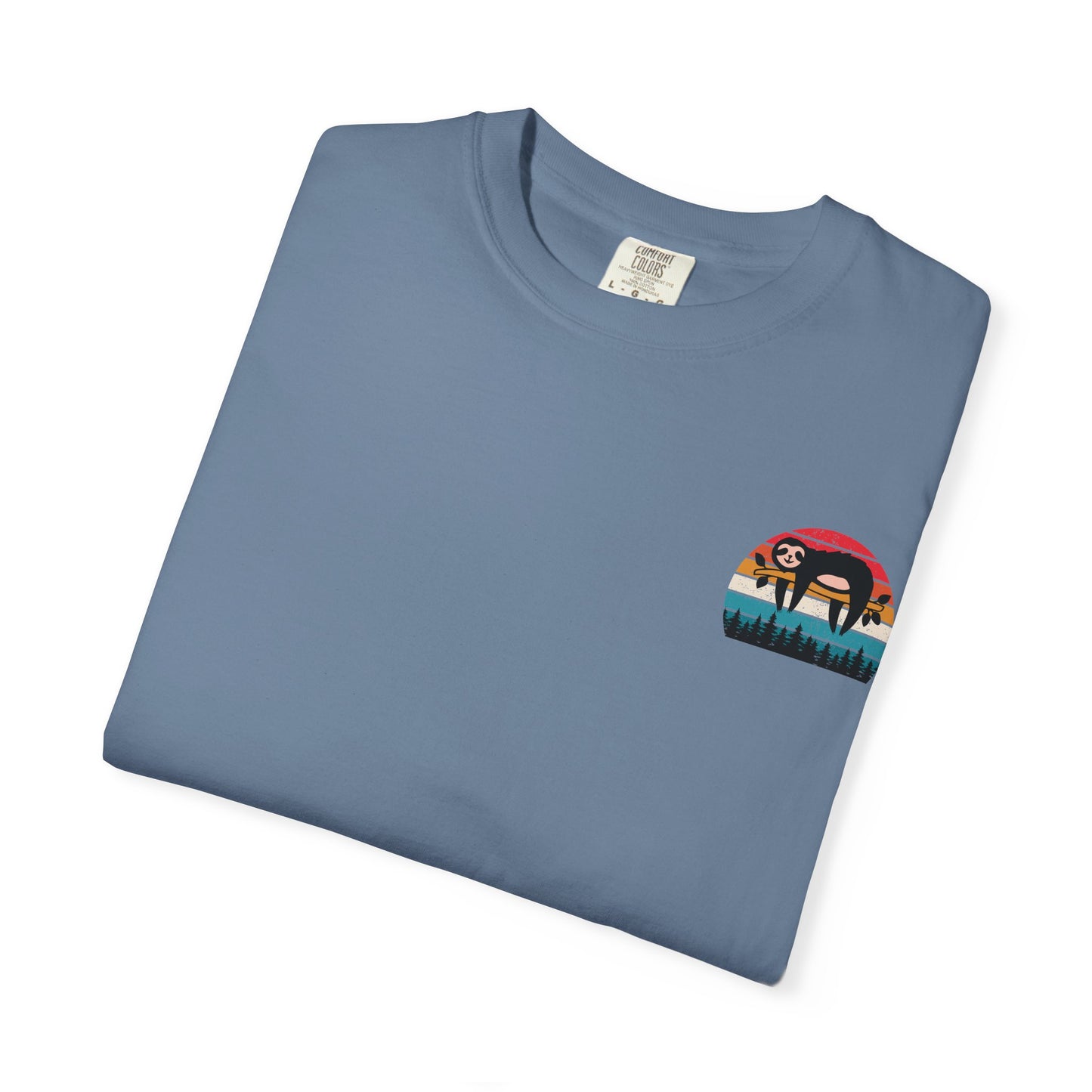 Chill Vibes Unisex Garment-Dyed T-Shirt - Retro Sloth & Sunset Design