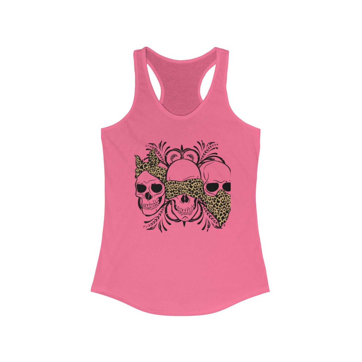 Leopard Print Skull Women's Racerback Tank - Trendy Summer Top