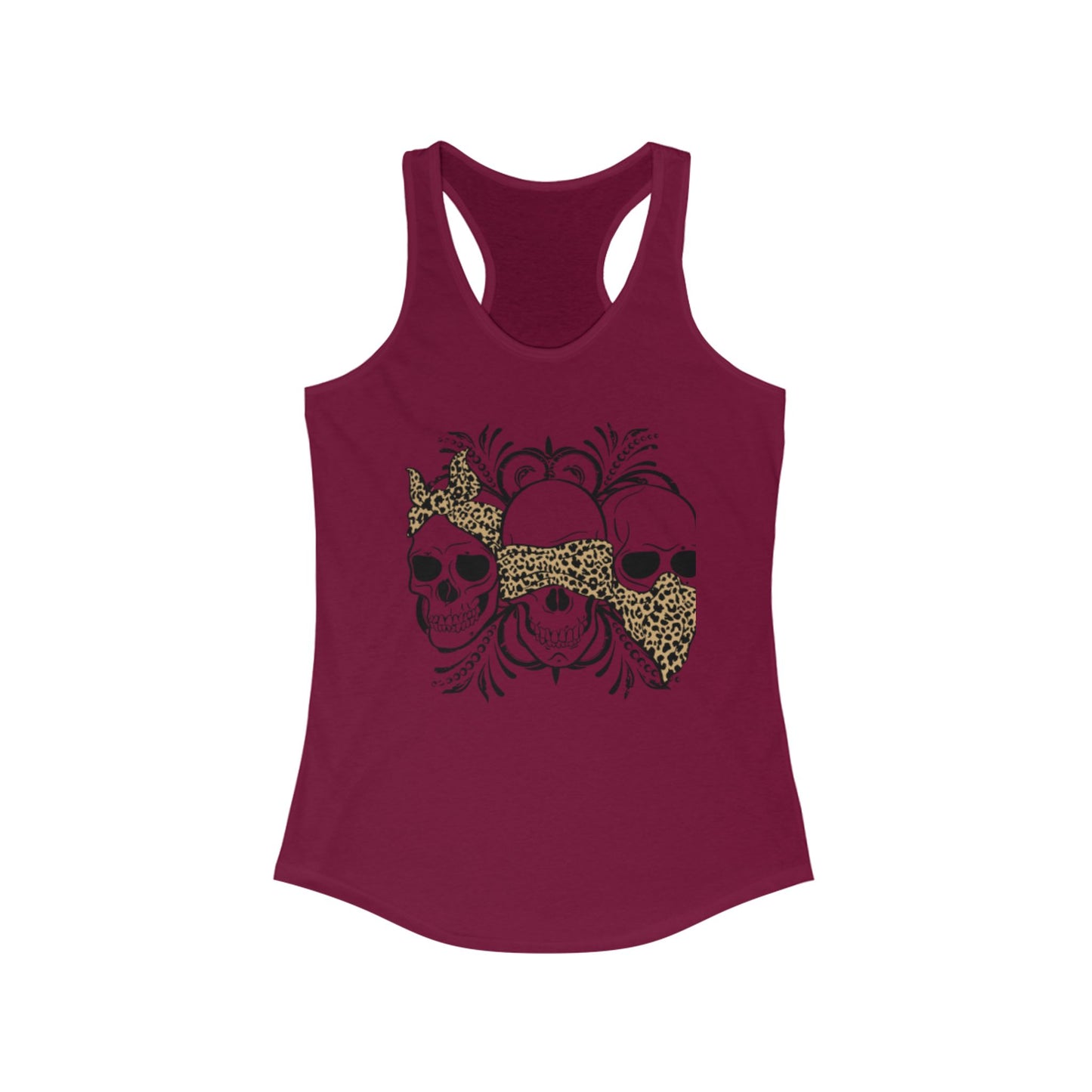 Leopard Print Skull Women's Racerback Tank - Trendy Summer Top